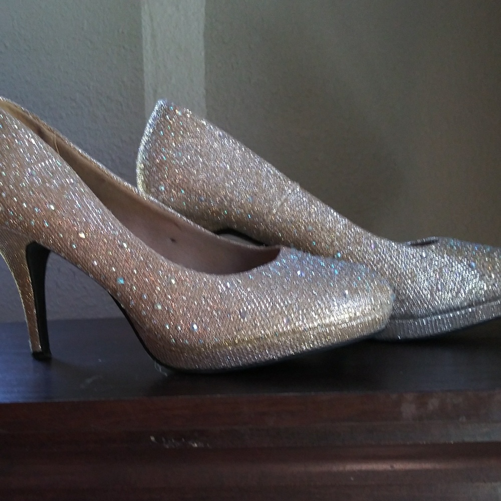 Silver slipper rhinestone heels
